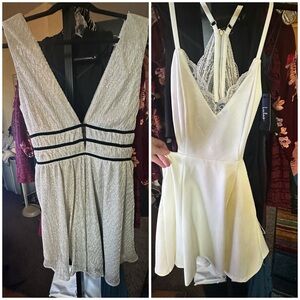 Dress Bundle of Lulus Elegant Silver Dress with Black Accents, Lush White Dress